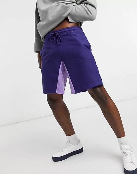 ASOS DESIGN – Oversize-Shorts aus Polarfleece mit Farbblockdesign, Kombitei günstig online kaufen