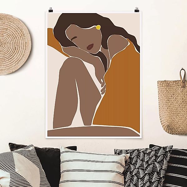 Poster - Hochformat Line Art Frau Braun Beige günstig online kaufen