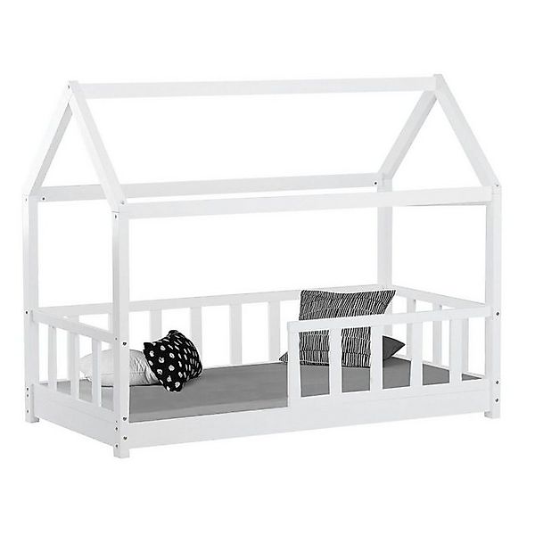 Homestyle4u Kinderbett 80x160 cm Hausbett Bodenbett Holzbett Weiß mit Rausf günstig online kaufen