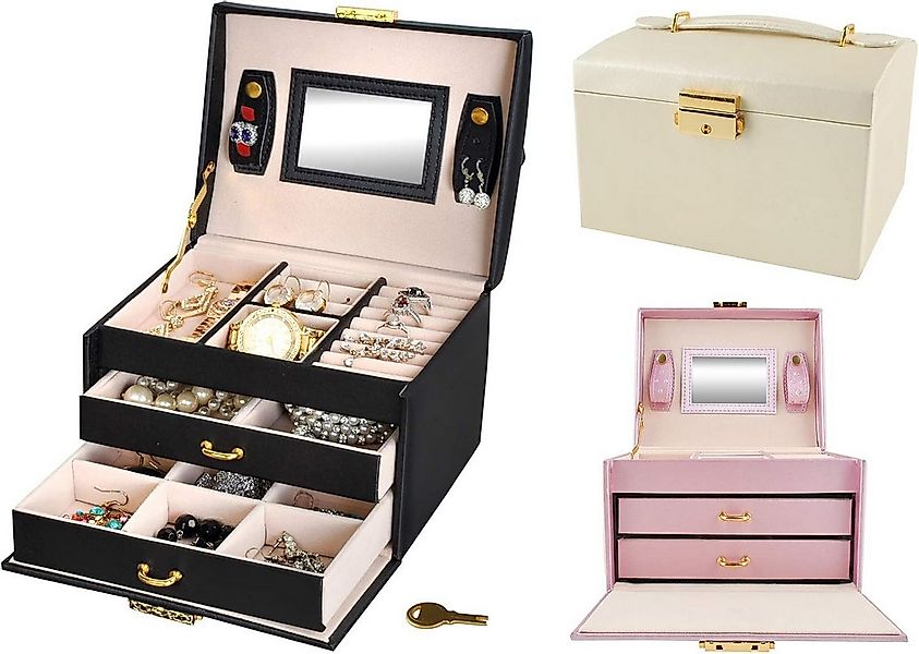 Isotrade Schmuckablage Schmuckkästchen Koffer 3 Farben Abschließbar Spiegel günstig online kaufen