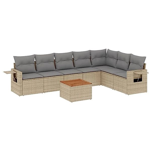 vidaXL 8-Tlg Garten-Sofagarnitur mit Kissen Beige Poly Rattan 3224596 günstig online kaufen