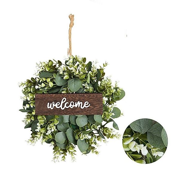 FELIXLEO Dekokranz Frühling Haustür-Eukalyptus-Kranz mit Willkommensschild günstig online kaufen