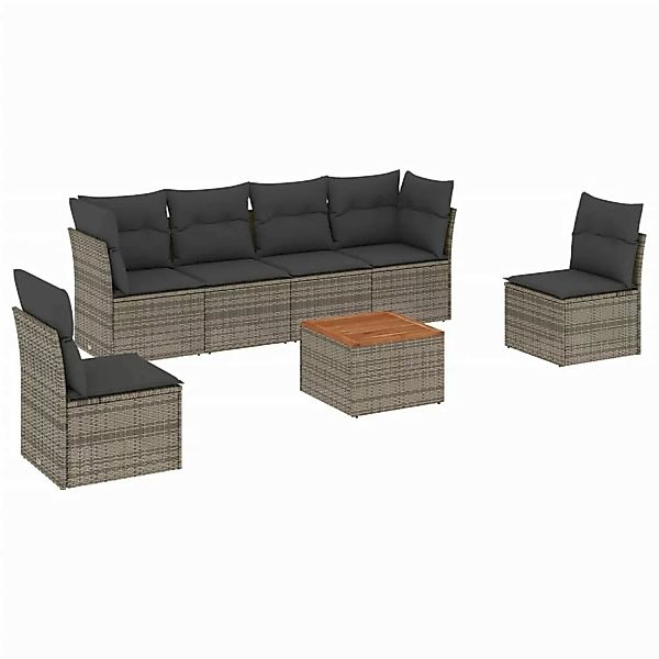 vidaXL 7-tlg Garten-Sofagarnitur mit Kissen Grau Poly Rattan Modell 37 günstig online kaufen