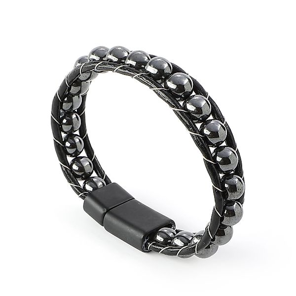 NAHLE Armband Herren Lederarmband Hämatit Perlen günstig online kaufen