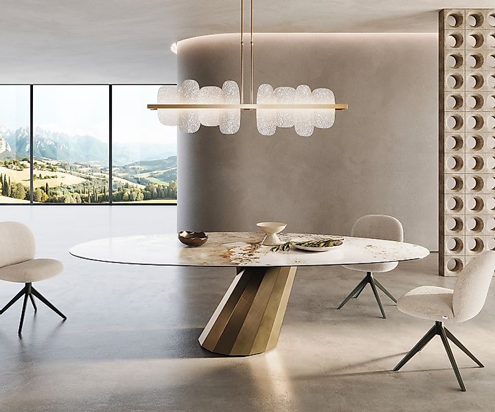 Esstisch Edge Oval 280x130 Keramik Minas Melange Weiß-Beige Parabel Metalli günstig online kaufen