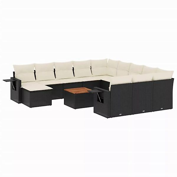 vidaXL Sofaelement 13-tlg. Garten-Sofagarnitur mit Kissen Schwarz Poly Ratt günstig online kaufen