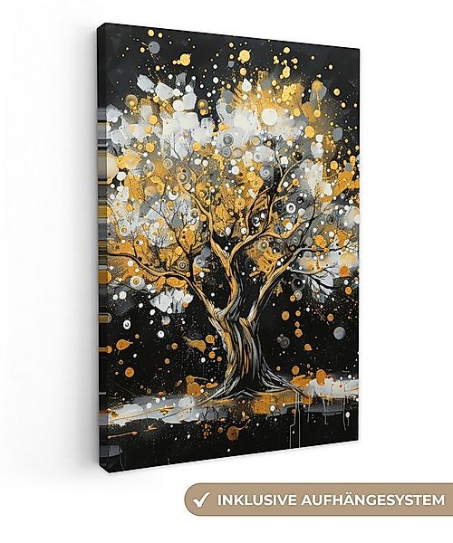 OneMillionCanvasses® Leinwandbild Baum - Schwarz - Gold - Weiß - Modern, Fo günstig online kaufen