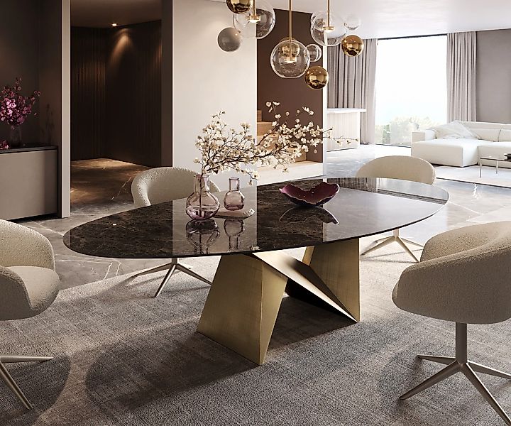 Esstisch Edge Oval 280x130 Keramik Laminam® Emperador Extra Lucidato Dunkel günstig online kaufen