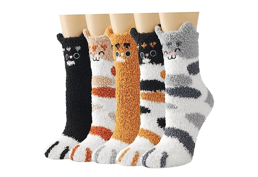 FOUORTUNATE-BEE Thermosocken 5 Paar Flauschige Wintersocken mit Katzenmotiv günstig online kaufen