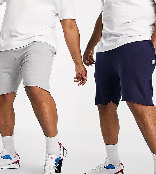 Le Breve Plus – 2er-Pack Jersey-Shorts mit ungesäumter Kante in Marineblau günstig online kaufen