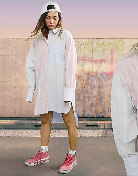 ASOS DESIGN – Oversize-Minihemdkleid aus Baumwolle im Mix-and-Match-Design günstig online kaufen