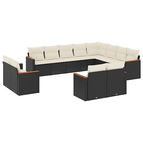 vidaXL 12-Tlg Garten-Sofagarnitur mit Kissen Schwarz Poly Rattan 3226511 günstig online kaufen