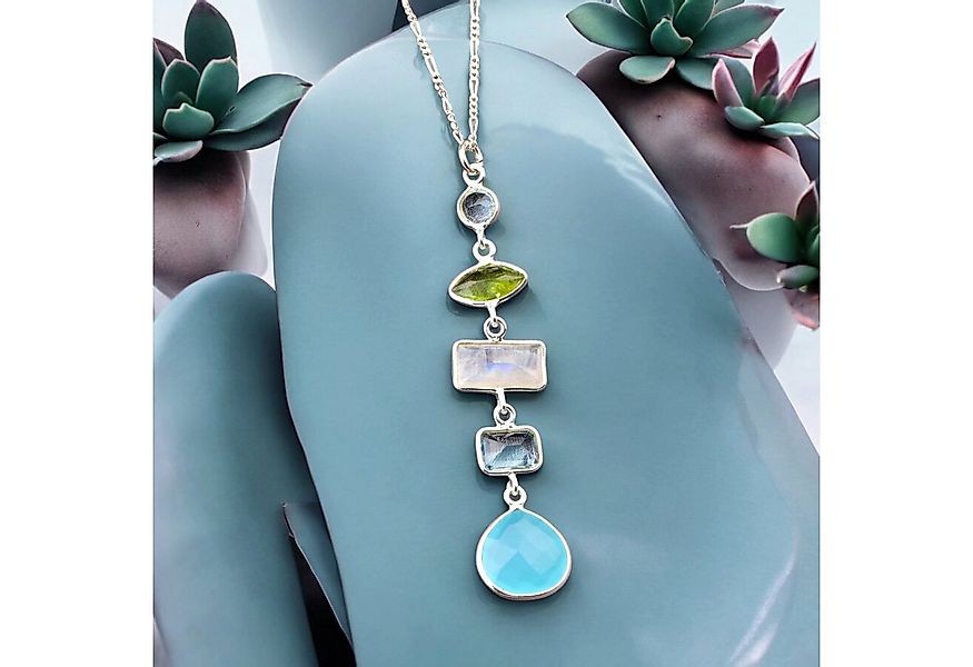 MadamLili Kette mit Anhänger Multi Edelstein Halskette mit Aquamarin, Chalc günstig online kaufen