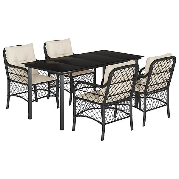 vidaXL 5-Tlg Garten-Essgruppe mit Kissen Schwarz Poly Rattan 3212092 günstig online kaufen