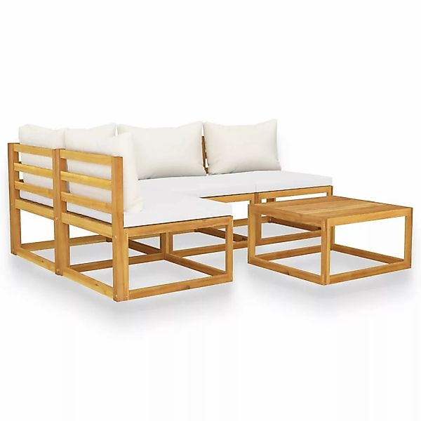 5-tlg. Garten-lounge-set Mit Auflagen Creme Massivholz Akazie günstig online kaufen