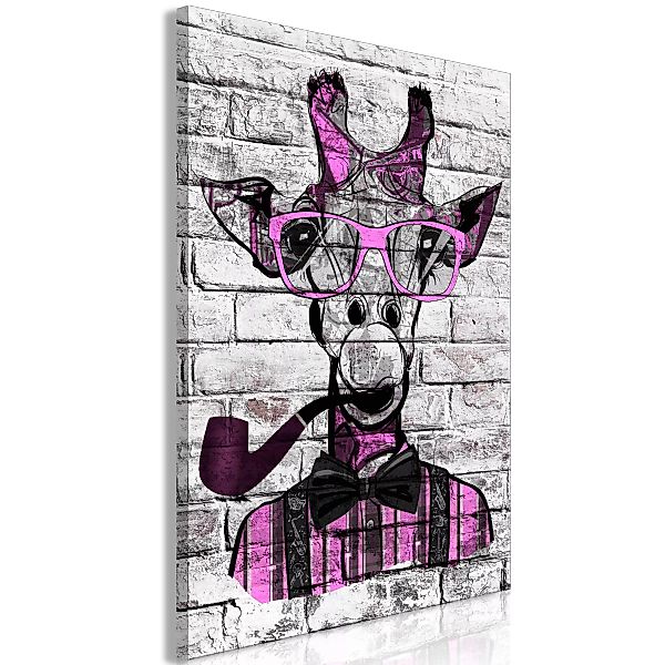 Wandbild - Giraffe with Pipe (1 Part) Vertical Pink günstig online kaufen