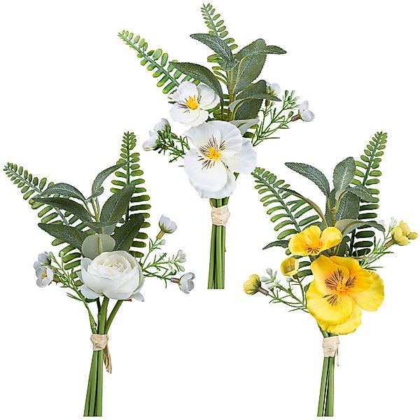 Kunstblumenstrauß Mix aus Stiefmütterchen und Ranunkel, günstig online kaufen