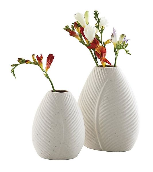 Dekoleidenschaft Tischvase "Blattstruktur" aus Porzellan, beige, Vase, Deko günstig online kaufen