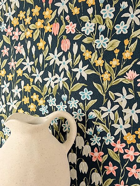 Newroom Vliestapete, Schwarz Tapete Floral Blumen günstig online kaufen