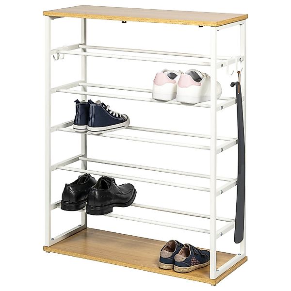 eluno Schuhregal für max. 18 Paar Schuhe, 2 Holzablagen, 4 Haken günstig online kaufen