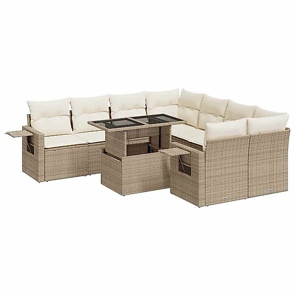 vidaXL 9-Tlg Garten-Sofagarnitur mit Kissen Beige Poly Rattan 3326449 günstig online kaufen