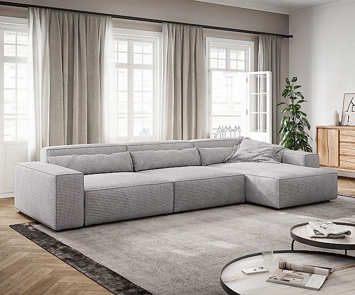 Ecksofa Sirpio XL 370x170 cm Cord Silbergrau Recamiere variabel günstig online kaufen