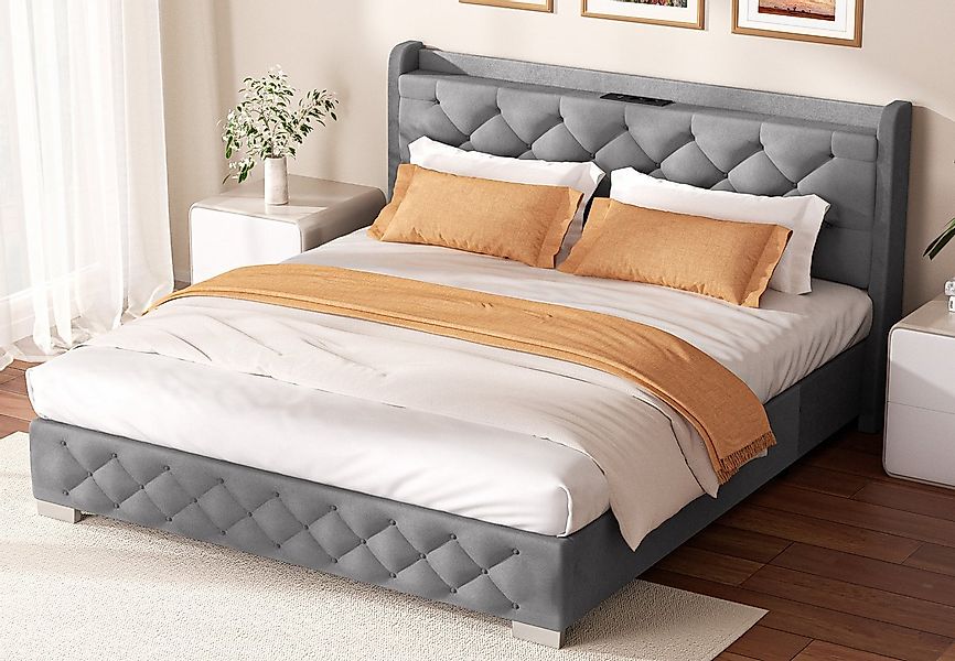 Lexzurn Polsterbett Polsterbett 140 x 200 cm Bettgestell Doppelbett Bettrah günstig online kaufen