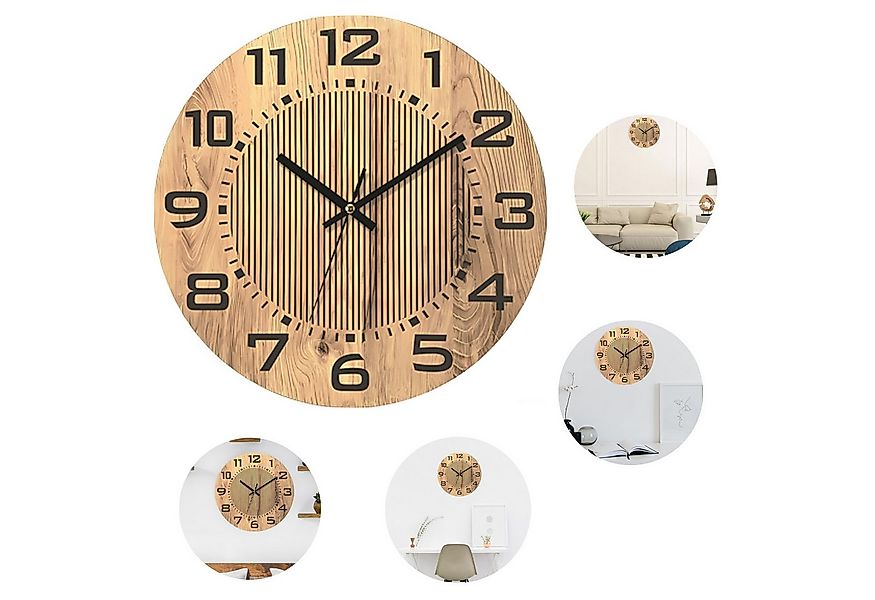 MODFU Wanduhr 34CM große Holz Uhr Leiseuhr Dekouhr Rund Quarzuhr (Große gut günstig online kaufen