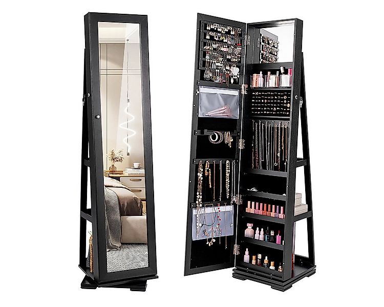 COSTWAY Schmuckschrank stehend, mit Spiegel & Regal, drehbar, abschließbar günstig online kaufen
