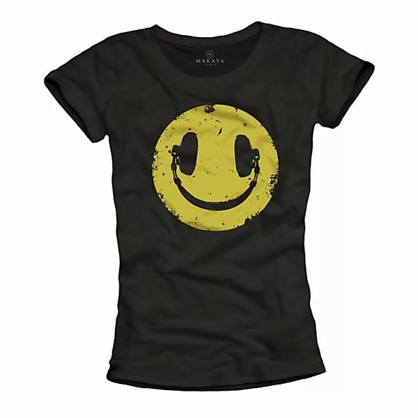MAKAYA T-Shirt Damen Musik Top Kopfhörer Smile Band Rock Elektro Music Band günstig online kaufen