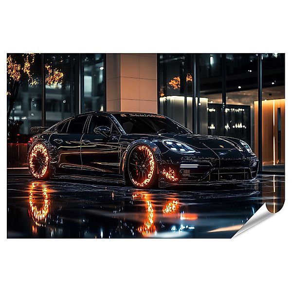 islandburner Poster, Schwarzes Auto mit leuchtenden günstig online kaufen