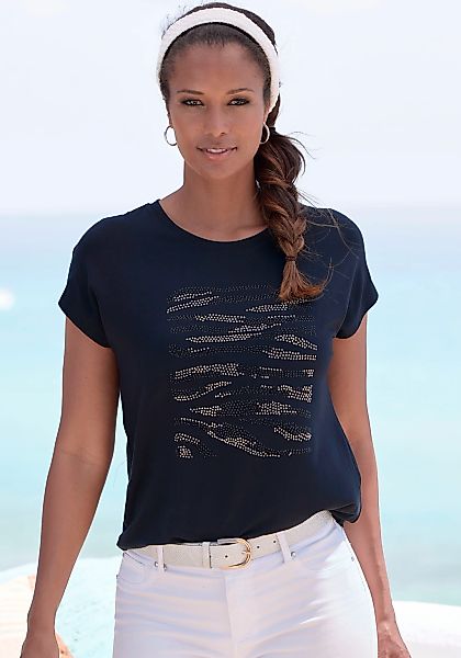 LASCANA Rundhalsshirt "mit Strass-Dessin", aus hochwertiger French Terry-Qu günstig online kaufen