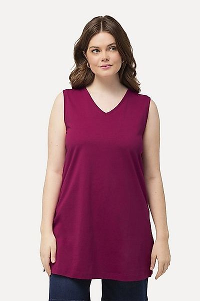 Ulla Popken Longtop Top V-Ausschnitt Relaxed ärmellos Baumwolle günstig online kaufen