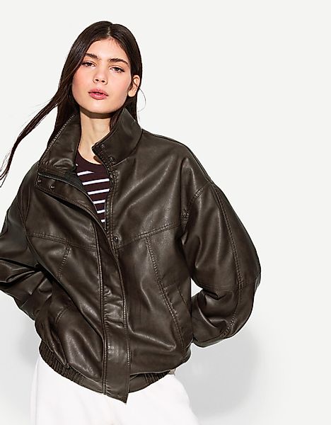 Bershka Oversize-Kunstlederjacke Damen Xl Braun günstig online kaufen