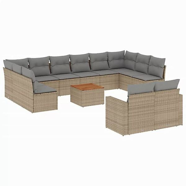 vidaXL Sofaelement 13-tlg. Garten-Sofagarnitur mit Kissen Beige Poly Rattan günstig online kaufen