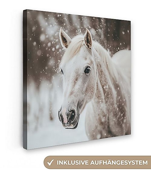 OneMillionCanvasses® Leinwandbild Pferd - Weiß - Winter - Natur - Schnee - günstig online kaufen