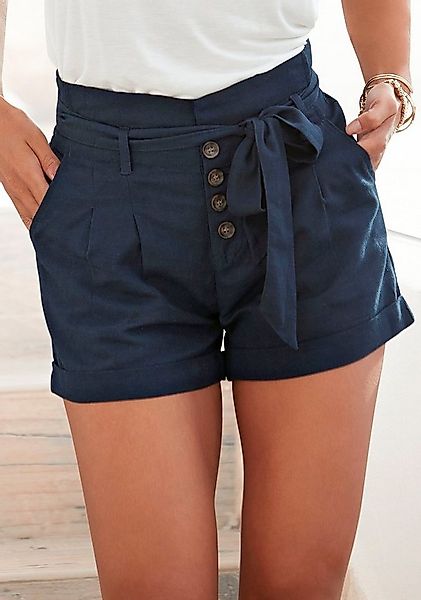 LASCANA Shorts (mit Bindegürtel) und Knopfleiste, kurze Hose, Leinenhose, S günstig online kaufen