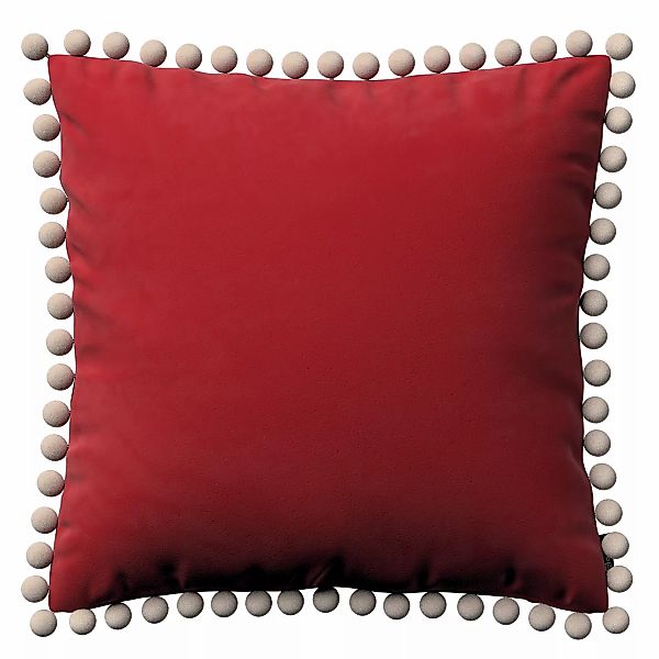 Kissenhülle Wera mit Bommeln, rot, 45 x 45 cm, Velvet (704-15) günstig online kaufen