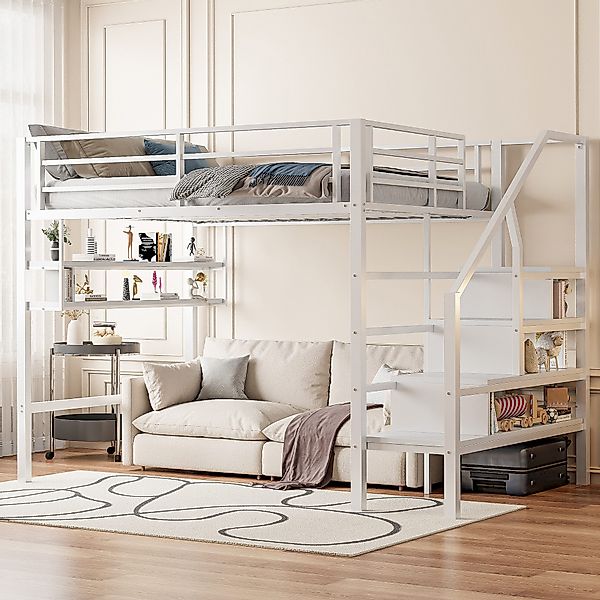 Flieks Hochbett Metallbett 140x200cm mit Einlegeböden günstig online kaufen