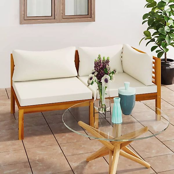 vidaXL Loungesofa 2-tlg. Sofagarnitur mit Cremeweißen Kissen Massivholz Aka günstig online kaufen