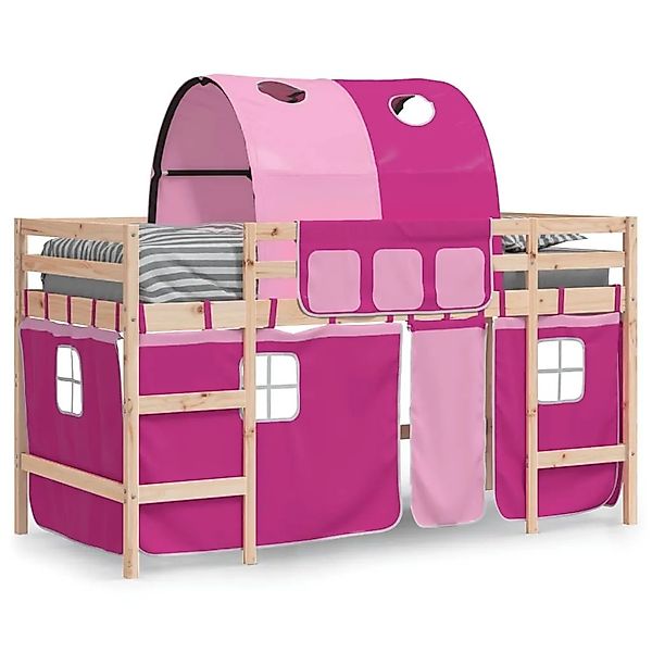 vidaXL Kinderhochbett mit Tunnel Rosa 90x200 cm Massivholz Kiefer 3206993 günstig online kaufen