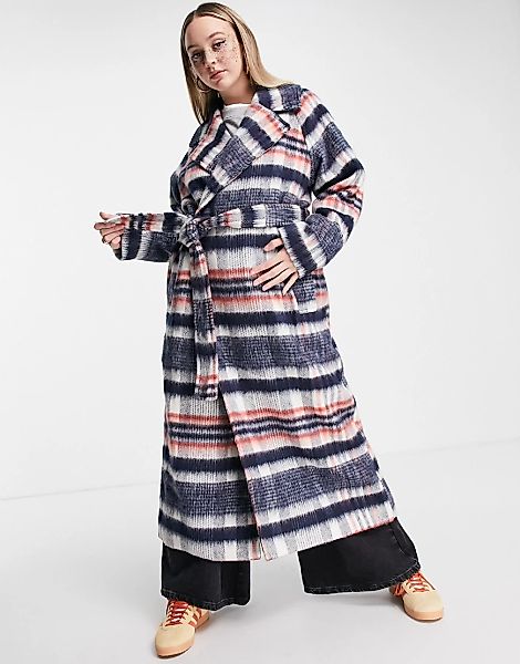 Weekday – Kia – Langer, gebürsteter Mantel aus recycelter Wolle mit Karomus günstig online kaufen