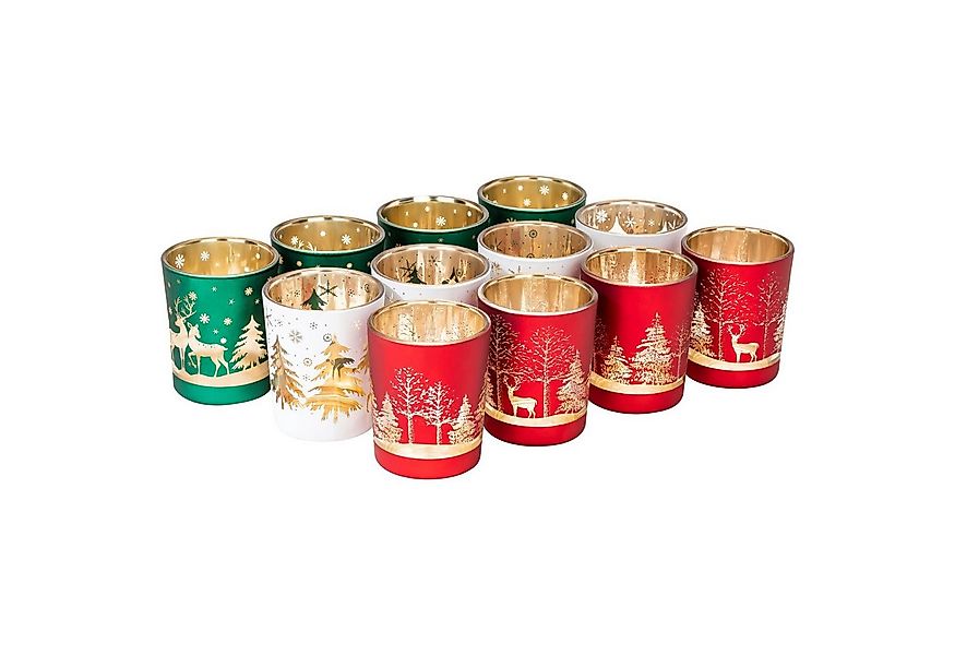 Kamelio Teelichthalter 12er Set Teelichtgläser bunt Windlicht Tischdeko Wei günstig online kaufen