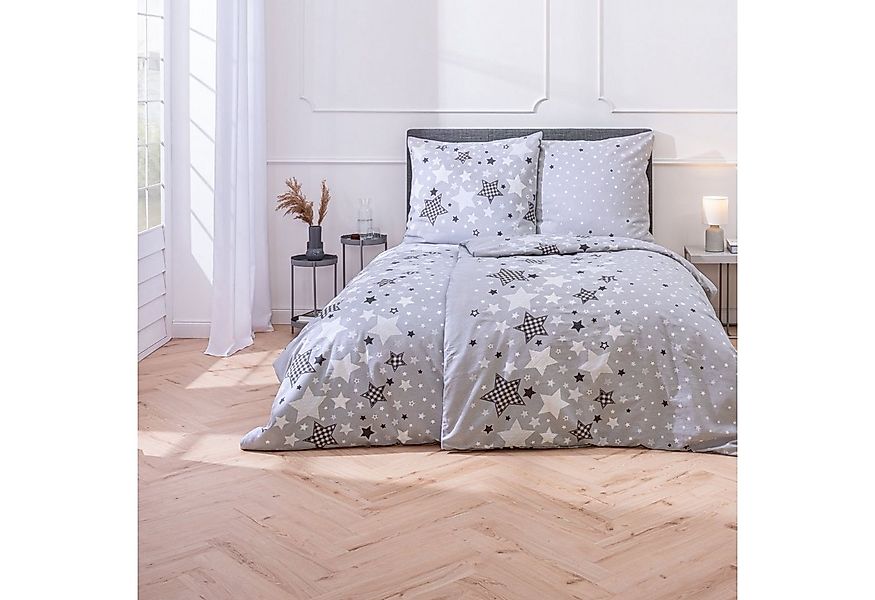 MTOnlinehandel Bettwäsche Sterne 135x200 + 80x80 cm, 100 % Baumwolle, Biber günstig online kaufen