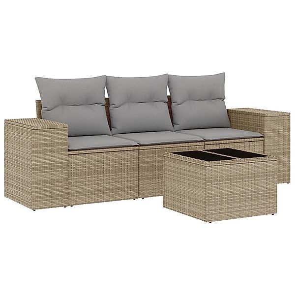 vidaXL 4-Tlg Garten-Sofagarnitur mit Kissen Beige Poly Rattan 3254606 günstig online kaufen