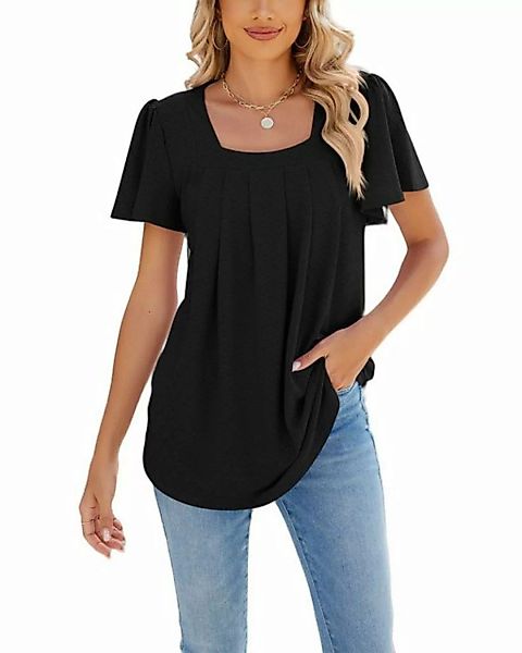 ZWY T-Shirt Damen Sommeroberteile mit Square Neck Puff Short Sleeve Solid C günstig online kaufen