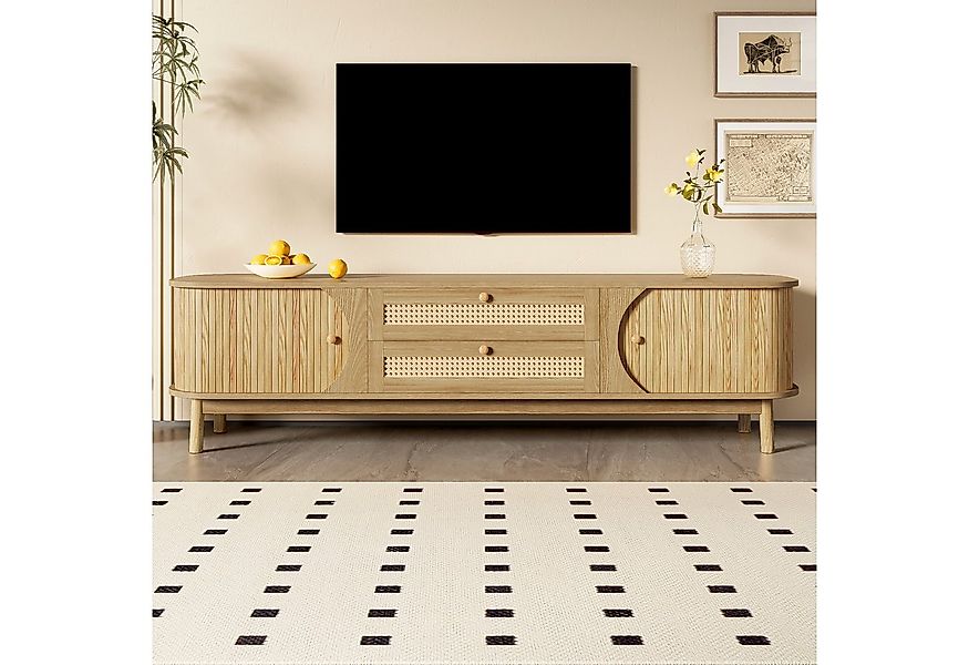 Celya TV-Schrank TV Board mit Türen und Schubladen, TV-Ständer mit Rattanse günstig online kaufen