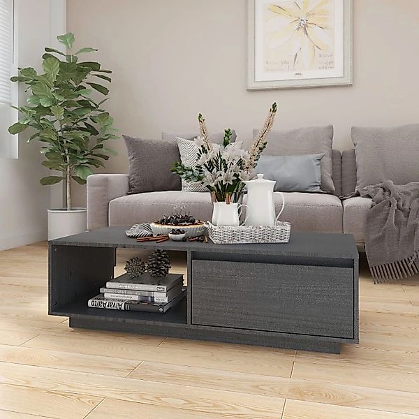vidaXL Couchtisch Grau 110x50x33,5 cm Massivholz Kiefer günstig online kaufen