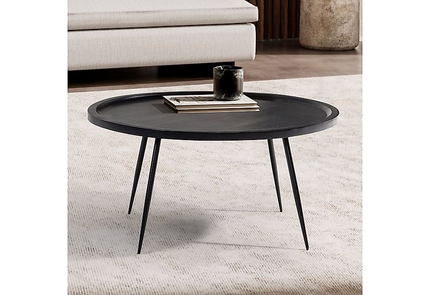 FINEBUY Couchtisch FB106214 Massivholz rund Ø 75 cm Schwarz Moderner Wohnzi günstig online kaufen