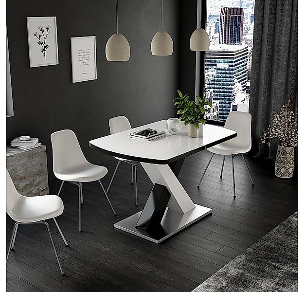 Vicco Esstisch Chinto, Schwarz/Weiß Hochglanz, 120 x 80 cm ausziehbar (1-St günstig online kaufen